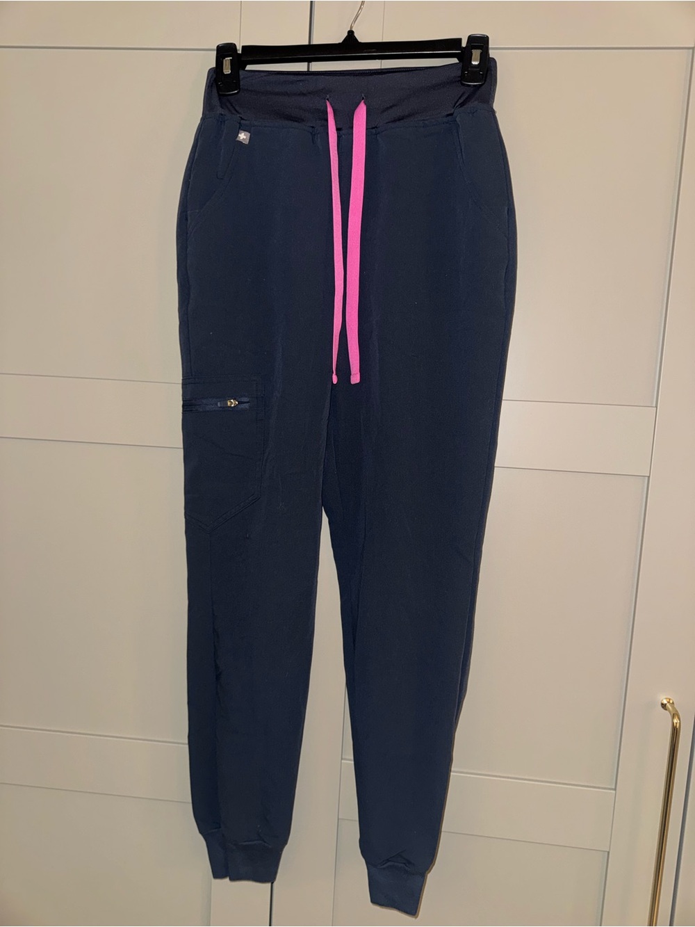 Figs Charcoal Grey Jogger Scrubs with Hot Pink Drawstring